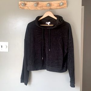 WAYF | Black Cropped Terrycloth Hooded Drawstring Long Sleeve Sweater NWOT